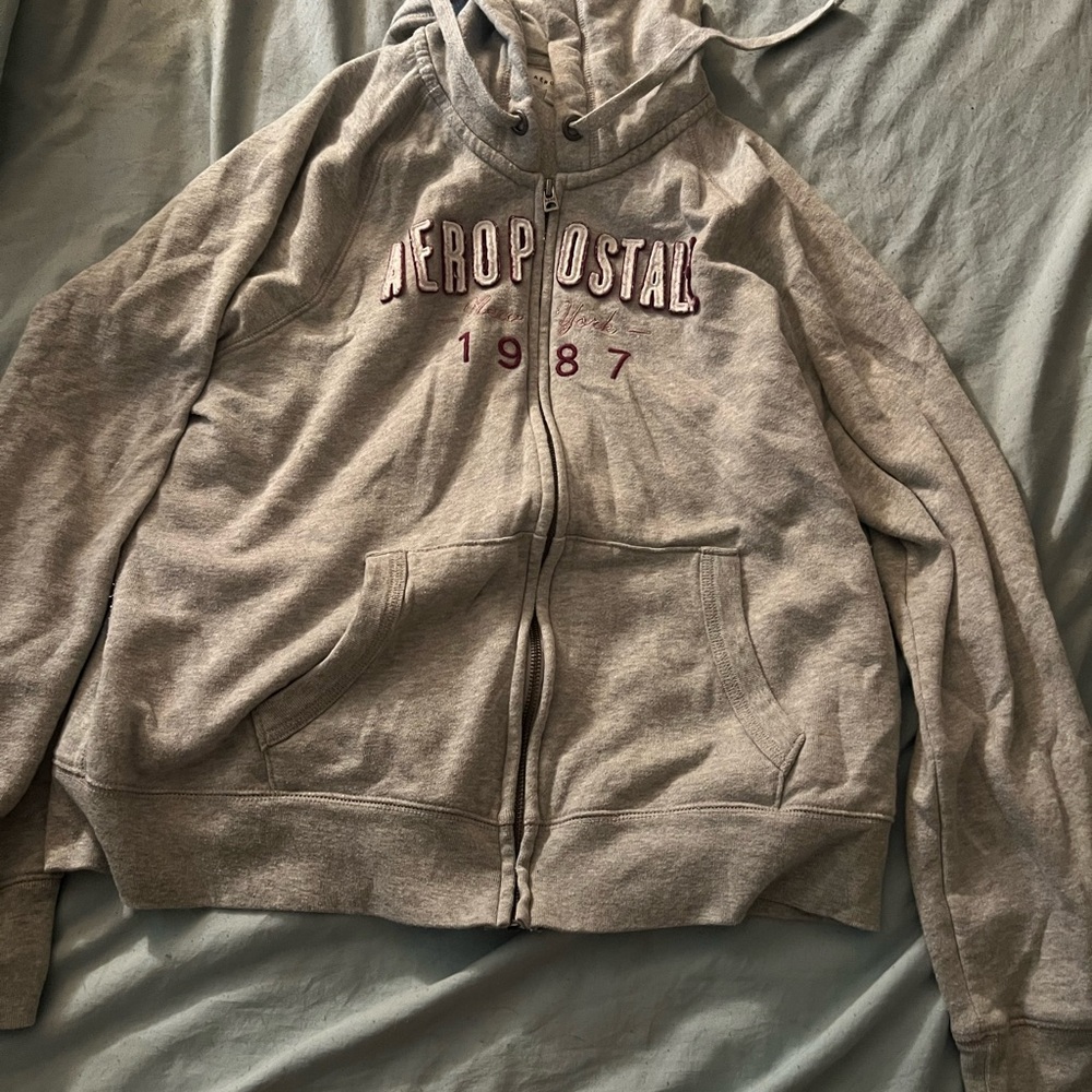 Aeropostale Heather Gray Hoodie with Maroon Accents